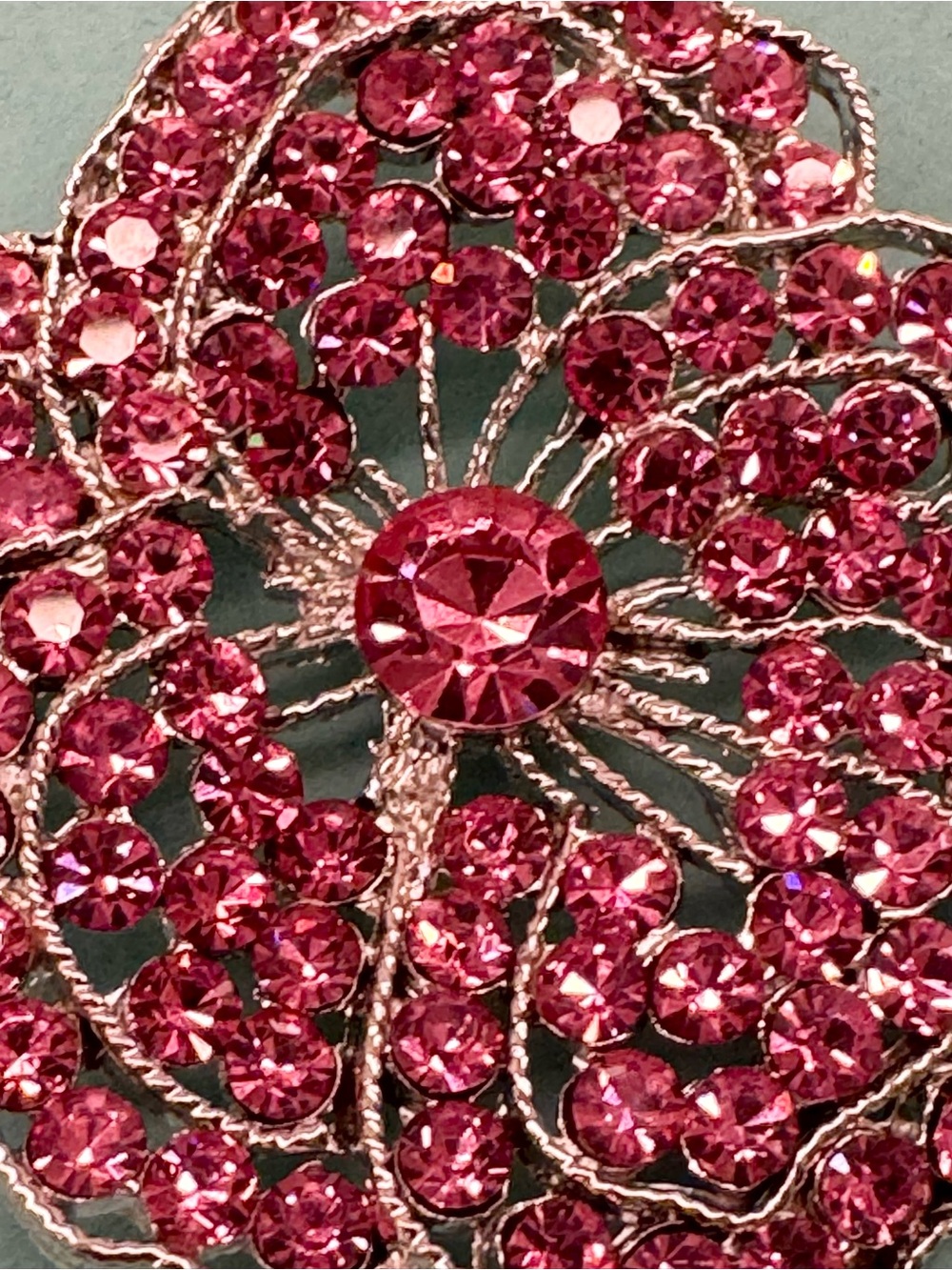 🌺 Vintage Weiss Pink Rhinestone Floral Brooch Silver Tone 2” Statement Pin 🩶 - Picture 6 of 9